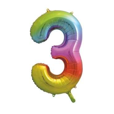 Unique Party Foil Balloon Number 3 Rainbow Colour 86cm UP-56803