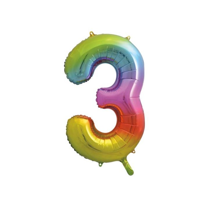 Unique Party Foil Balloon Number 3 Rainbow Colour 86cm UP-56803