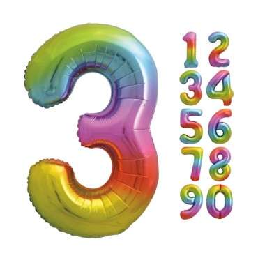 Unique Party Foil Balloon Number 3 Rainbow Colour 86cm UP-56803