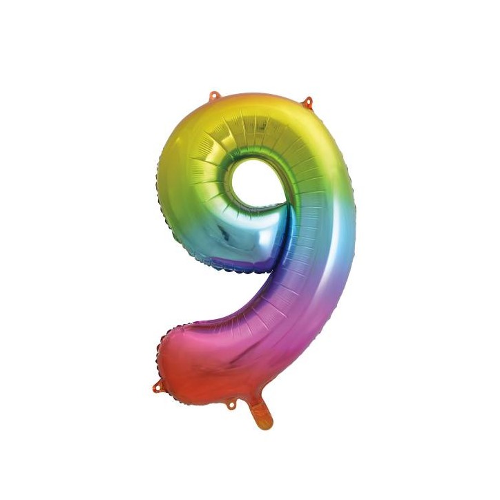 Unique Party Foil Balloon Number 9 Rainbow Colour 86cm UP-56809