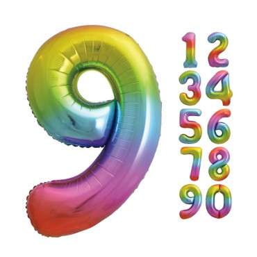 Unique Party Foil Balloon Number 9 Rainbow Colour 86cm UP-56809