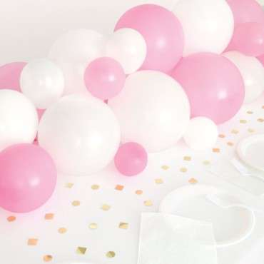 Unique Party Pink-White Balloon Table Runner with Golden Foil Confetti 91cm UP-74920