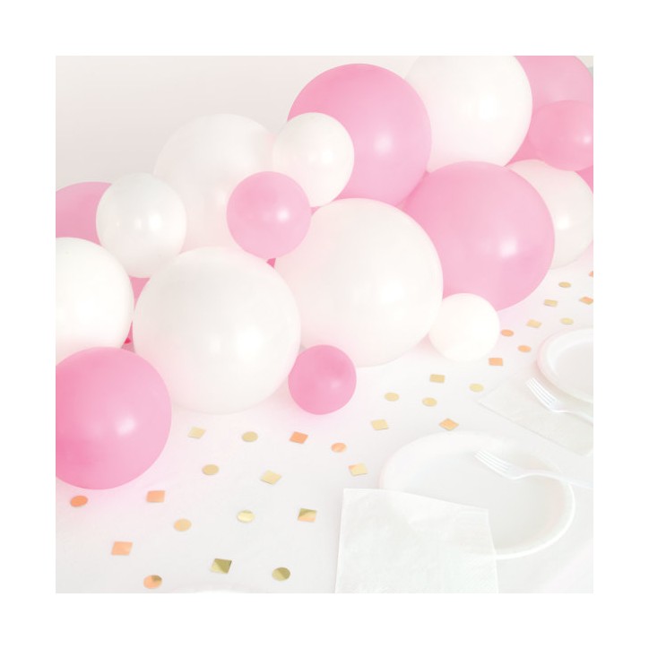 Unique Party Pink-White Balloon Table Runner with Golden Foil Confetti 91cm UP-74920