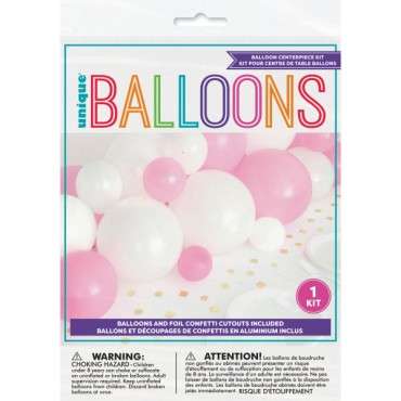 Unique Party Pink-White Balloon Table Runner with Golden Foil Confetti 91cm UP-74920