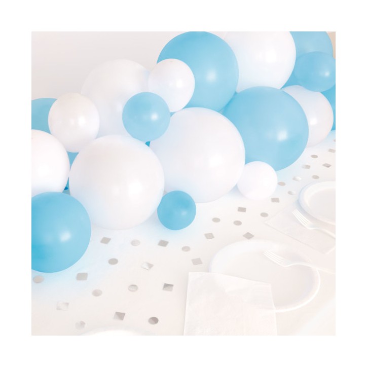 Unique Party Hellblau-Weiss Ballon Tischläufer mit silbernem Folien-Konfetti 91cm UP-74950