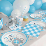 Unique Party Ballon Tischläufer Hellblau-Silber Konfetti, 91cm