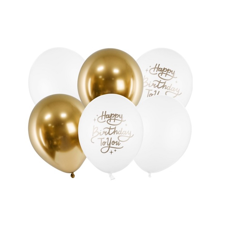 Happy Birthday Ballon Bundle - Gold/Weiss 6 Stück - 5900779180055