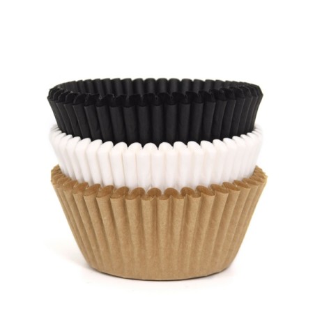 Schwarz-Weiss-Kraft Cupcakeförmchen Natural