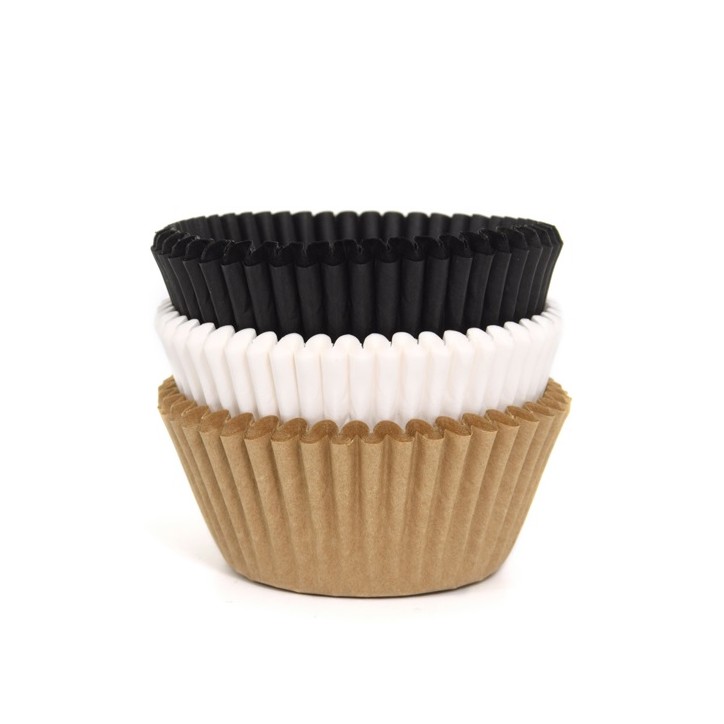 Schwarz-Weiss-Kraft Cupcakeförmchen Natural