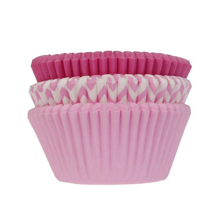 Rosa Muffin Förmchen Babyrosa - Fuchsia - Chevron 75 Stück - HM7618