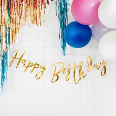 PartyDeco Gold Happy Birthday Banner Shiny 62cm PD-GRL75-019M