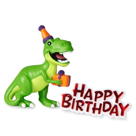 Anniversary House Dinosaur Resin Cake Topper and Red Happy Birthday Motto 7cm AH-BU311