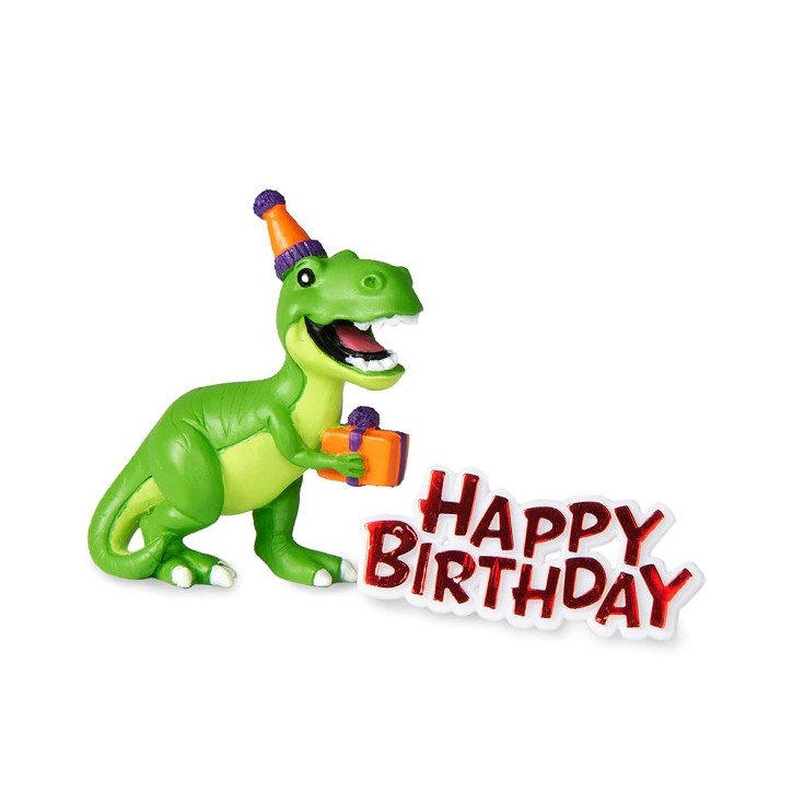 Anniversary House Dinosaur Resin Cake Topper and Red Happy Birthday Motto 7cm AH-BU311