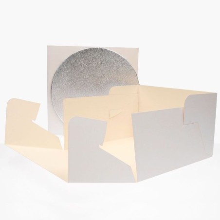 FunCakes Cake Box with 3mm Round Cake Board 30x30x15cm White-Silver CS-F80150