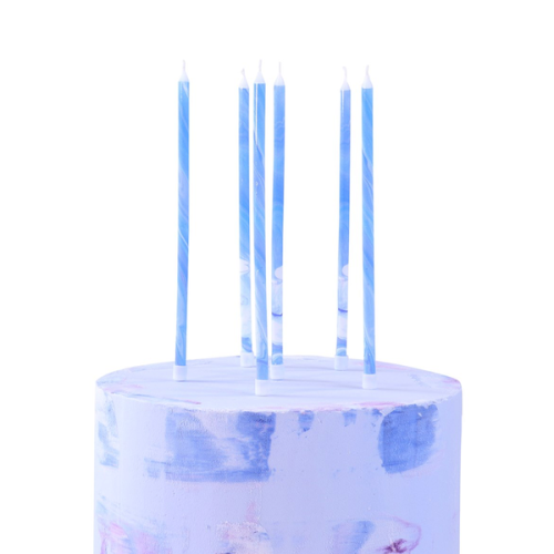 PME Tall Candles Blue Marble, 6 Pcs