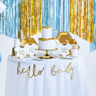 PartyDeco Babybody Hello Baby Napkins White-Gold 16cm PD-SPK13-008-019