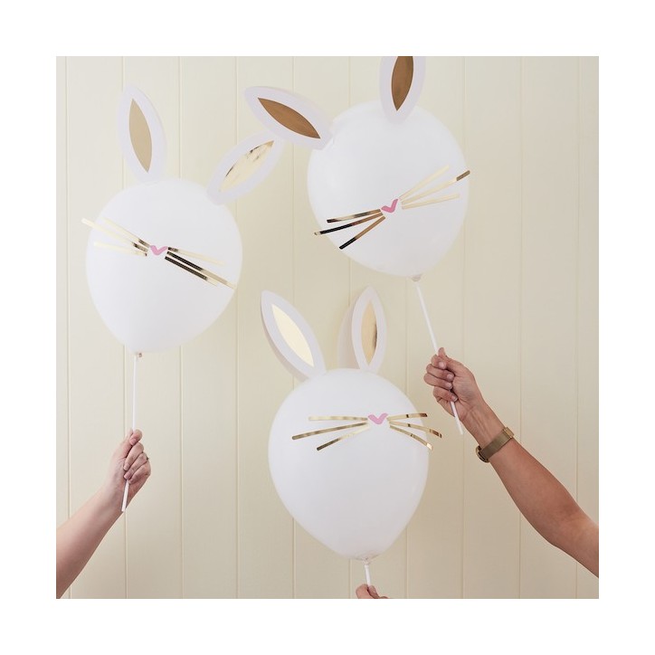 Ginger Ray DIY Easter Rabbit Balloons with Gold Foil 5 Pieces GR-DA-106