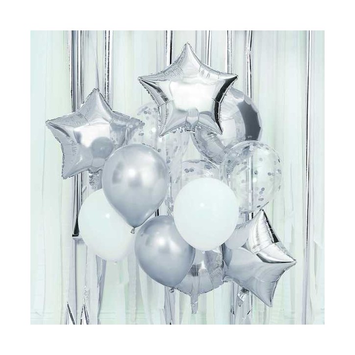 Ginger Ray Metallic Silver Balloon bundle 12 Pieces GR-MIX-450