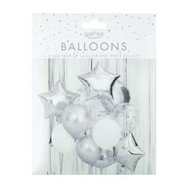 Ginger Ray Metallic Silver Balloon bundle 12 Pieces GR-MIX-450