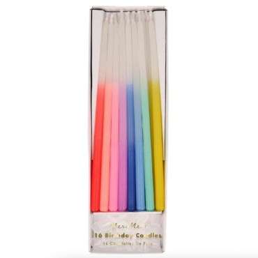 Meri Meri Birthday Candles Rainbow Dipped Tapered 16 Pieces MM-204508