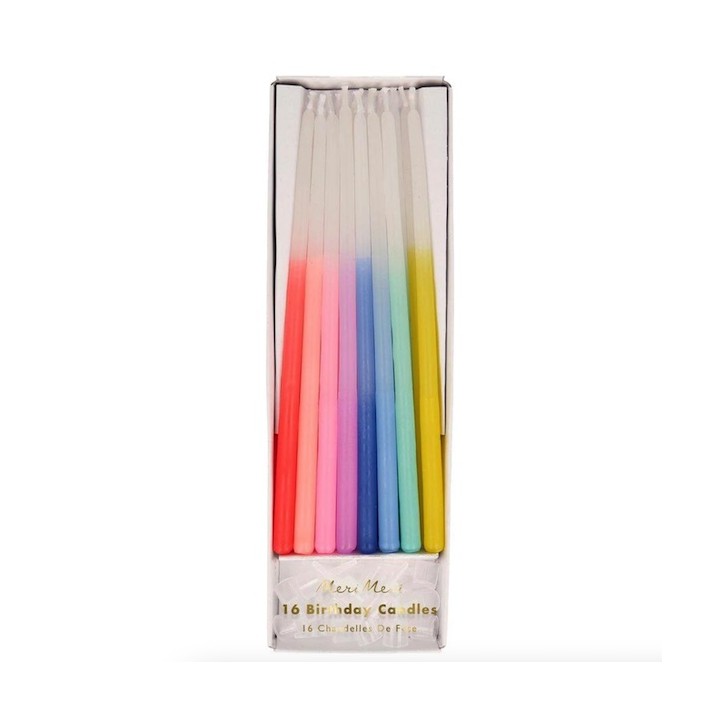 Meri Meri Birthday Candles Rainbow Dipped Tapered 16 Pieces MM-204508