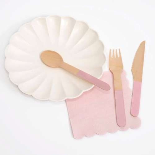 Meri Meri Wooden Cutlery Set Pink, 24 pcs