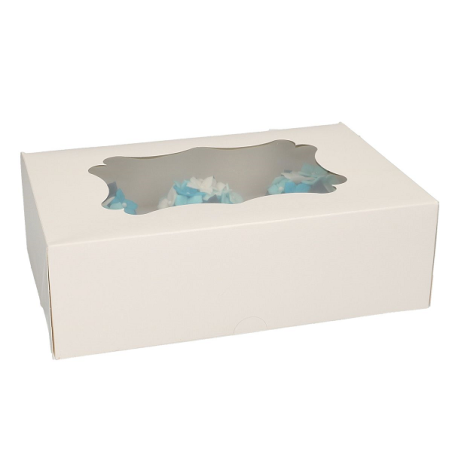 Cupcake Box - White with Window, for 6 Standard or 12 Mini Cupcakes