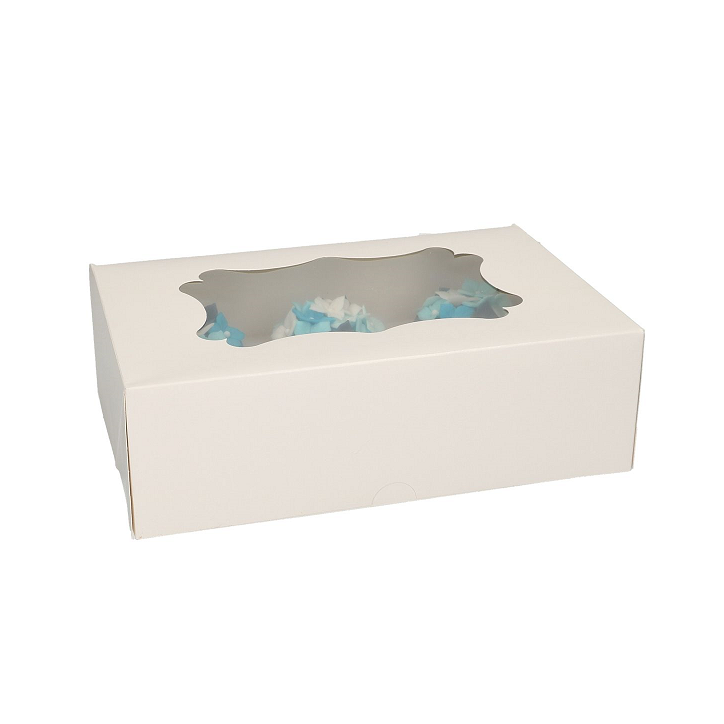 Cupcake Box - White with Window, for 6 Standard or 12 Mini Cupcakes