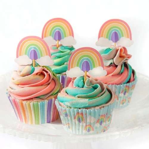 Anniversary House Pastel Rainbow Cupcake Toppers, 12 pcs