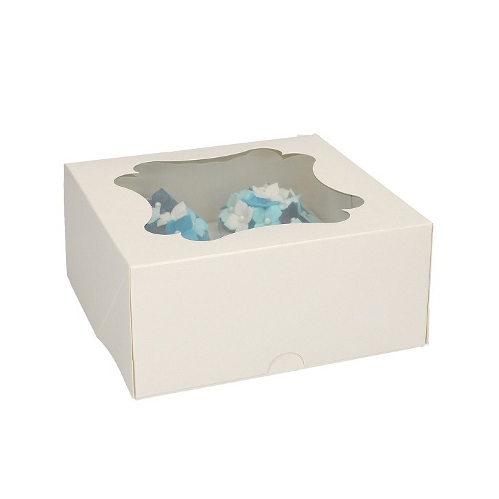 Cupcake Box - White with Window, for 4 Standard or 8 Mini Cupcakes