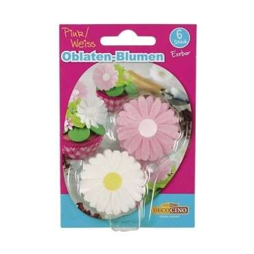 Oblaten-Blumen Pink/Weiss 6 Stück - Decocino Margeriten Kuchendekor