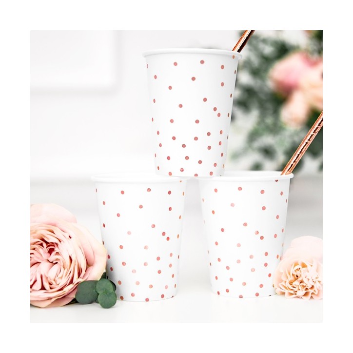 6 Pappbecher Rose Gold Tupfen 260ml