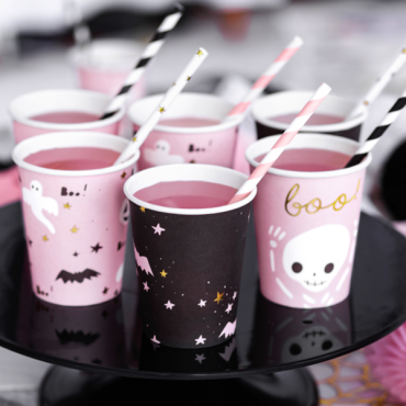 PartyDeco Paper Cups Halloween Boo! Pink-Black-Gold 220ml PD-KPP61-EU1