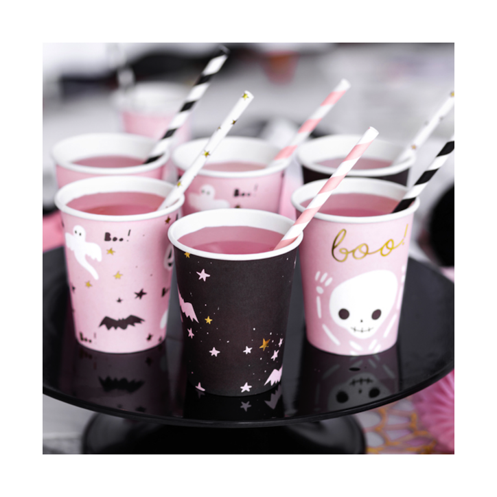 PartyDeco Paper Cups Halloween Boo! Pink-Black-Gold 220ml PD-KPP61-EU1