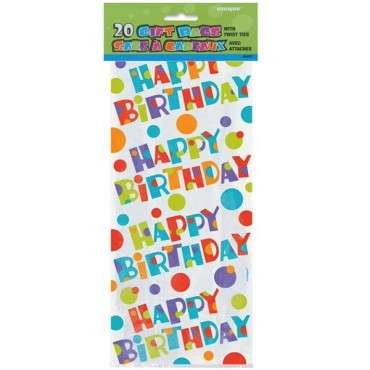 Unique Party Cello Bags Bubbly Happy Birthday 20pcs 27.9x12.7cm UP-62027