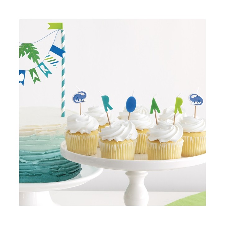 Unique Party Blue-Green Dinosaurs Birthday Candles 6 pcs 7.5cm UP-75883