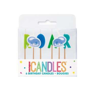 Unique Party Blue-Green Dinosaurs Birthday Candles 6 pcs 7.5cm UP-75883