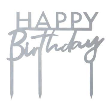 Ginger Ray Silver Happy Birthday Acrylic Cake Topper 12cm GR-MIX-570