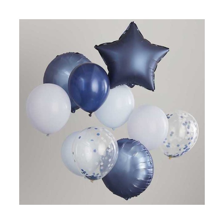 Ginger Ray Ballon-Set Bundle Blau-Navy-Konfetti 10 Stück GR-MIX-505