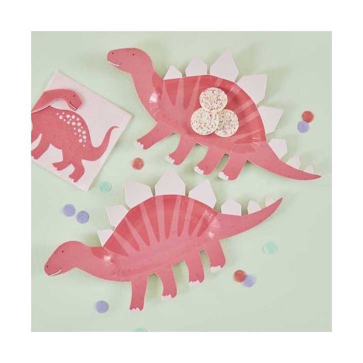 Ginger Ray Dino Plates Pink 30x16cm 8 pieces GR-DINO-104