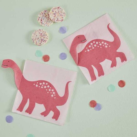 Ginger Ray Pink Dinosaur Napkins 32cm 16 Pieces GR-DINO-103