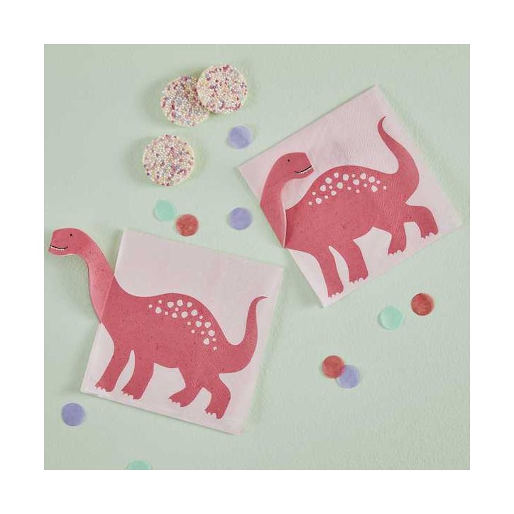 Ginger Ray Pink Dinosaur Napkins 32cm 16 Pieces GR-DINO-103