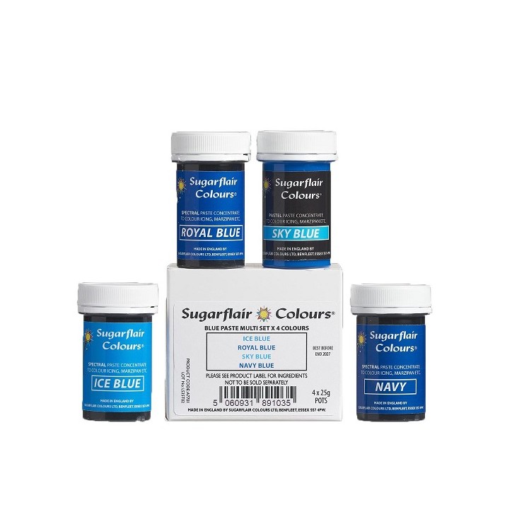 Sugarflair Paste Colour Blue Set/4 Glutenfree Food Colouring VEGAN