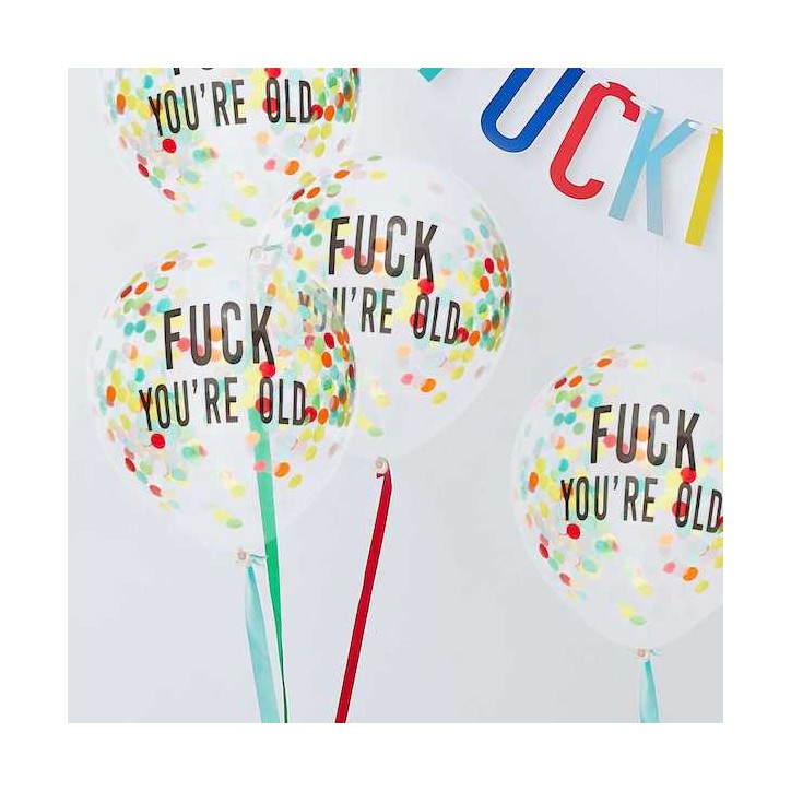 Ginger Ray Balloon Set Fuck You're Old Multi-Colored Confetti 5 pcs GR-NA-623