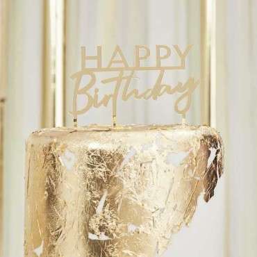 Ginger Ray Gold Acrylic Cake Topper Happy Birthday 12x11cm GR-MIX-259