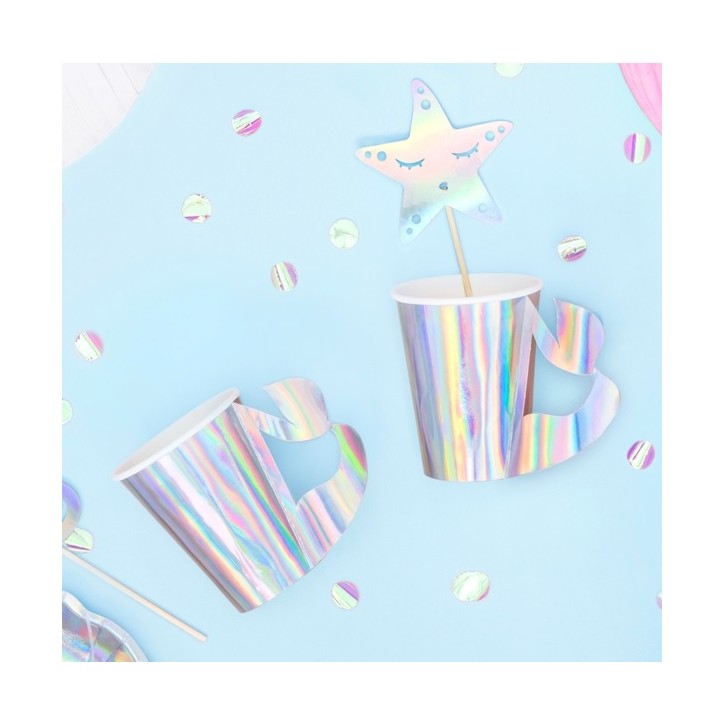 6 Party Cups Mermaid iridescent - Mermaid Party Supply