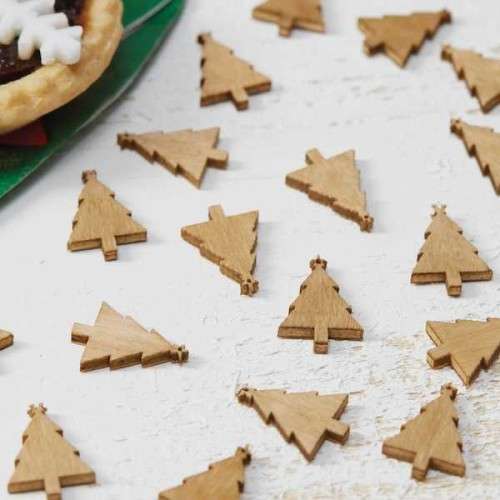 Ginger Ray Wooden Christmas Tree Confetti, 24 pcs