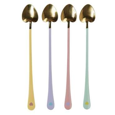 Miss Etoile Heart Spoon Set Gold-Pastel 20.8cm 4 Pieces ME-4976537