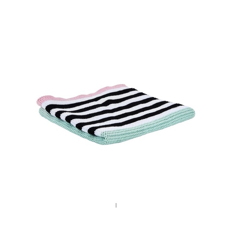 Miss Etoile Dish Cloth Small Stripes Black-Pink-Mint 30x30cm ME-4974965