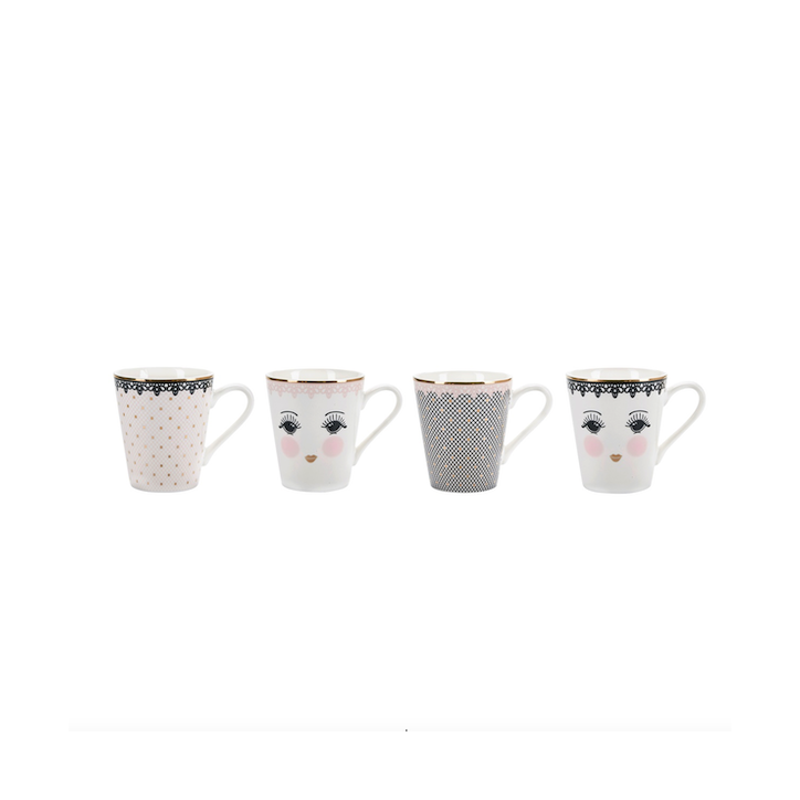 Miss Etoile Coffee Mugs Set Lace 12.3cm 4 Pcs ME-4969835